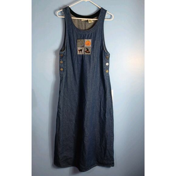 Vintage White Stag Denim Halloween Pullover Dress Womens Spooky Size 4/6 Scary - Picture 1 of 8